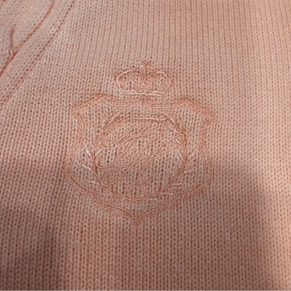 Tommy Hilfiger Women’s Pink Cotton Sweater Braided V-Neck Logo Sz M - Picture 8 of 9